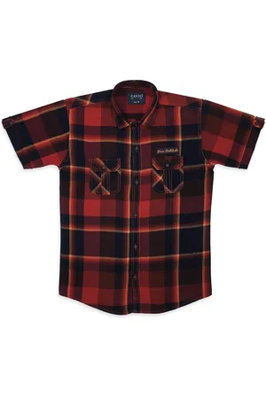 CAVIO Boys Comfort Tartan Checks Spread Collar Short Sleeves Cotton Casual Shirt