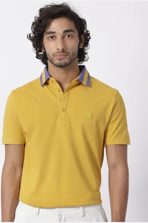 RARE RABBIT Men Divide Polo Collar Slim Fit Cotton T-Shirt