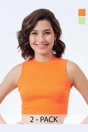 Color Capital Pack of 2 Cotton High Neck Tank Crop Top