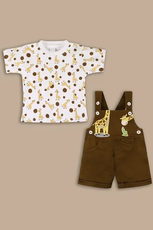 Wish Karo Infant Boys Self-Design Cotton Dungarees With T-Shirt