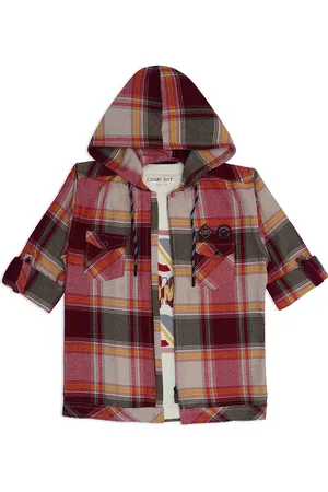 CHARCHIT Boys Comfort Tartan Checked Hooded Casual Pure Cotton Shirt