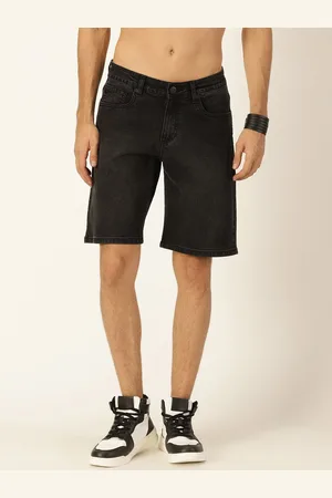 HERE&NOW Men Black Washed Slim Fit Denim Shorts