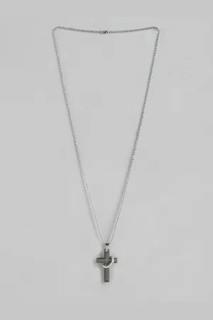 PARIS HAMILTON Men Rhodium-Plated Stainless Steel Cross with Ring Pendant & Chain