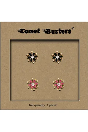 Comet Busters Set Of 2 Stone Studded Reusable Non Piercing Ear Stickers Studs Earrings