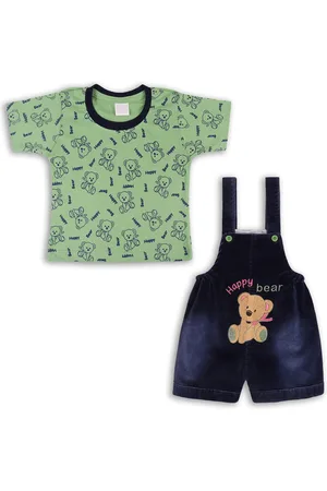 Wish Karo Infant Boys Self-Design Straight Leg Denim Dungarees With T-Shirt