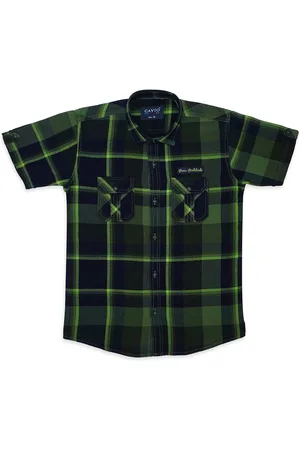 CAVIO Boys Comfort Tartan Checked Spread Collar Pure Cotton Casual Shirt