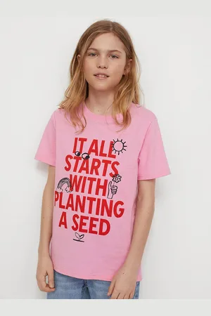 H&M HM Girls Pink Printed Pure Cotton T-shirt