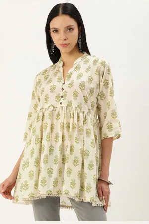 BAPS Ethnic Motifs Printed Pure Cotton Pleated Kurti