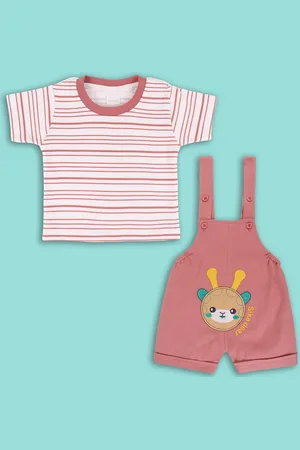 Wish Karo Infant Boys Graphic Printed Dungarees With T-Shirt