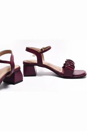 THE WHITE POLE Ruched Open Toe Party Block Heels With Buckle Closure