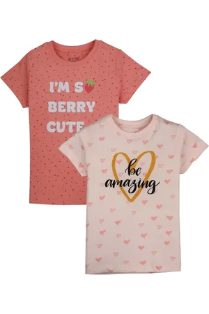 Gini and Jony Girls Pack Of 2 Typography Printed Round Neck Cotton T-Shirt