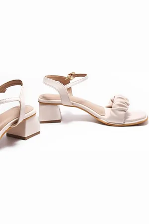 THE WHITE POLE Ruched Open Toe Party Block Heels With Buckle Closure
