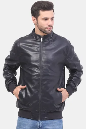 Mast & Harbour Navy Blue Mock Collar Long Sleeves Bomber Jacket