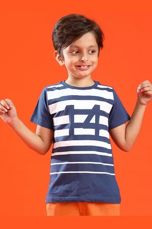 TALES & STORIES Boys Striped Round Neck Cotton T-shirt
