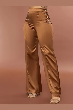 LULU & SKY Women Flared High-Rise Side Button Parallel Trousers