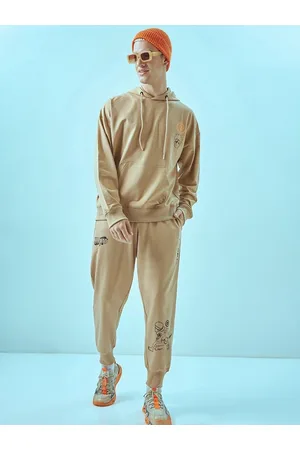 Bewakoof Beige Naruto Printed Hooded Oversized Tracksuit