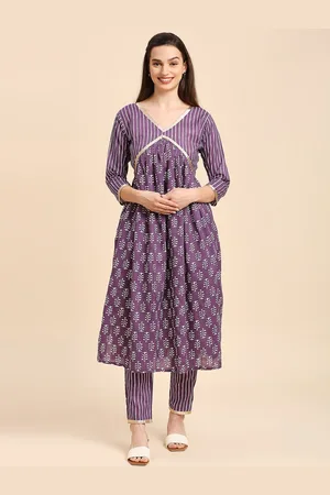 GUFRINA Ethnic Motifs Printed V-Neck Empire A-Line Kurta with Trousers
