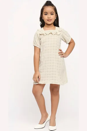 GUFRINA Girls Checked Square Neck Ruffles Detailed A-Line Dress