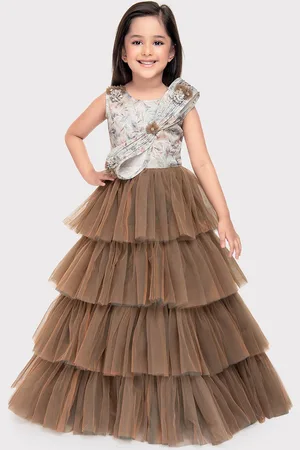 Betty Girls Floral Printed Layered Net Dress