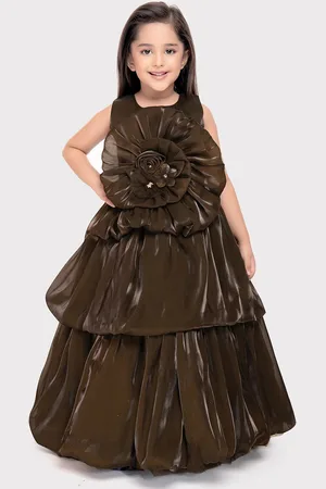 Betty Girls Sleeveless Ruffled Satin Fit & Flare Dress