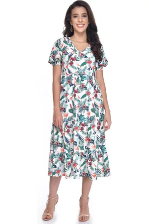 BEATNIK V-Neck Floral Printed A-Line Dress