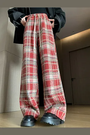 LULU & SKY Women Checked Loose Fit High-Rise Parallel Trousers Trousers