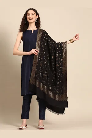 Sangria Black Ethnic Motif Woven Design Modal Stole