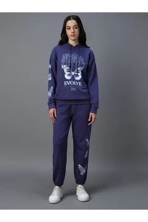Bewakoof Navy Blue Graphic Printed Hooded Tracksuit