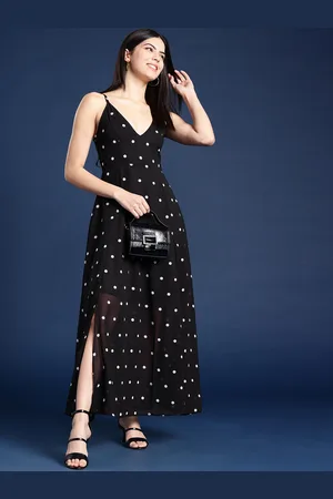 Mast & Harbour Polka Dot Print Georgette A-Line Maxi Dress