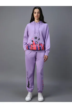 Bewakoof Purple Powerpuff Printed Hooded Long Sleeves Sweatshirt With Joggers