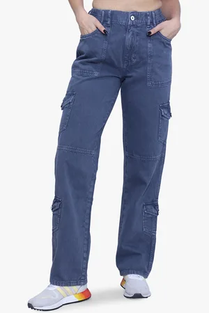 FCK-3 Women Relaxed Loose Fit High-Rise Clean Look Cotton Denim Cargos