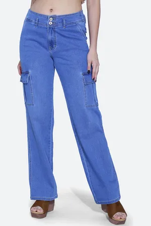 FCK-3 Women Straight Fit High-Rise Stretchable Denim Cargos