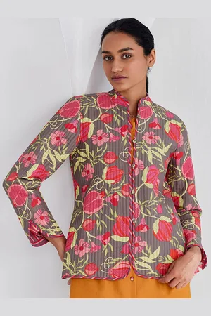 Ancestry Floral Printed Mandarin Collar Long Sleeves Reversible Cotton Tailored Jacket