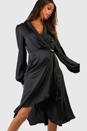 Boohoo Satin Belted Wrap Midi Dress