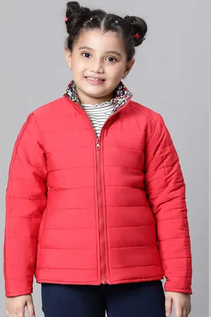 Oxolloxo Girls Floral Printed Mock Collar Reversible Padded Jacket