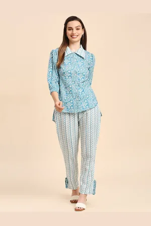 GUFRINA Ethnic Motifs Printed Shirt Collar High Low Shirt & Trousers