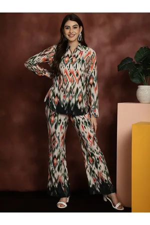 Claura Beige Printed Shirt With Trousers