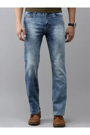 Mast & Harbour Men Blue Bootcut Heavy Fade Stretchable Jeans