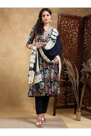 Bani Women Floral Printed Embroidered Pleated Kurta With Trouser & Dupatta