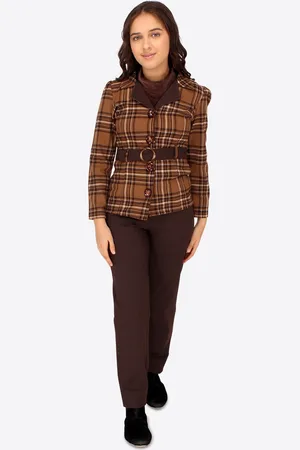 CUTECUMBER Girls Checked Coat with Trousers