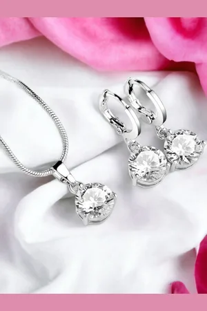 Designs & You Silver-Plated Cubic Zirconia Studded Pendant Set