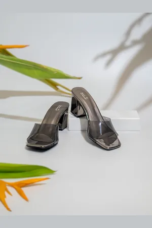 Inc 5 Women Gun Metal Embellished Transparent Sandals