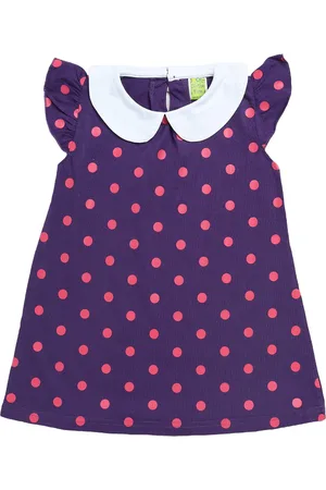 Clothe Funn Girls Polka Dot Printed Flutter Sleeves Cotton A-Line Dress