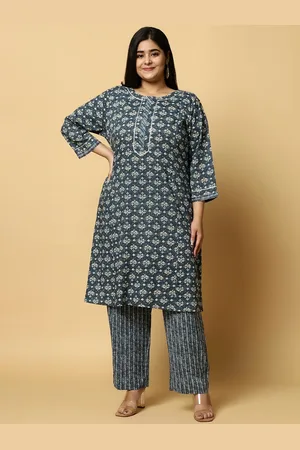 Sztori Plus Size Floral Printed Pure Cotton Straight Kurta With Trouser