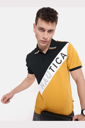 Nautica Men Colourblocked Polo Collar Pure Cotton T-shirt