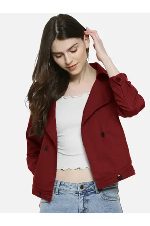 Campus Lapel Collar Long Sleeves Windcheater Crop Denim Jacket