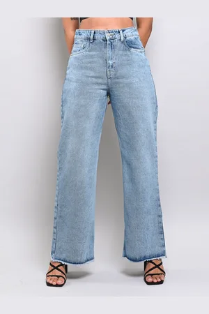 FREAKINS Women Blue Wide Leg High-Rise Light Fade Cotton Jeans