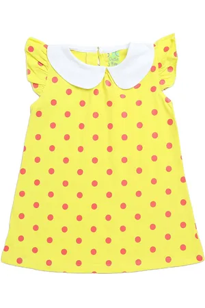 Clothe Funn Girls Polka Dot Printed Flutter Sleeves Cotton A-Line Dress