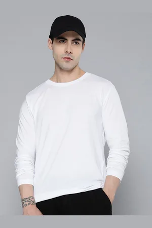 Mast & Harbour White Round Neck Long Sleeves Cotton T-shirt