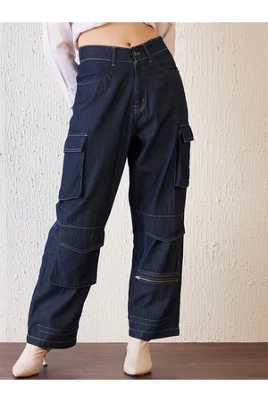 Antheaa Women Blue Comfort Relaxed Fit Stretchable Denim Cargo